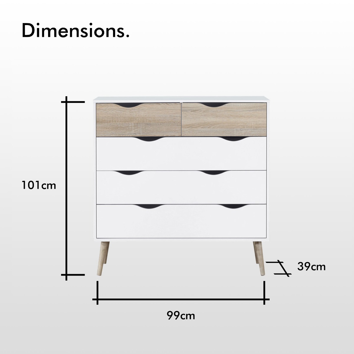White & Oak Effect Chest Of Drawers