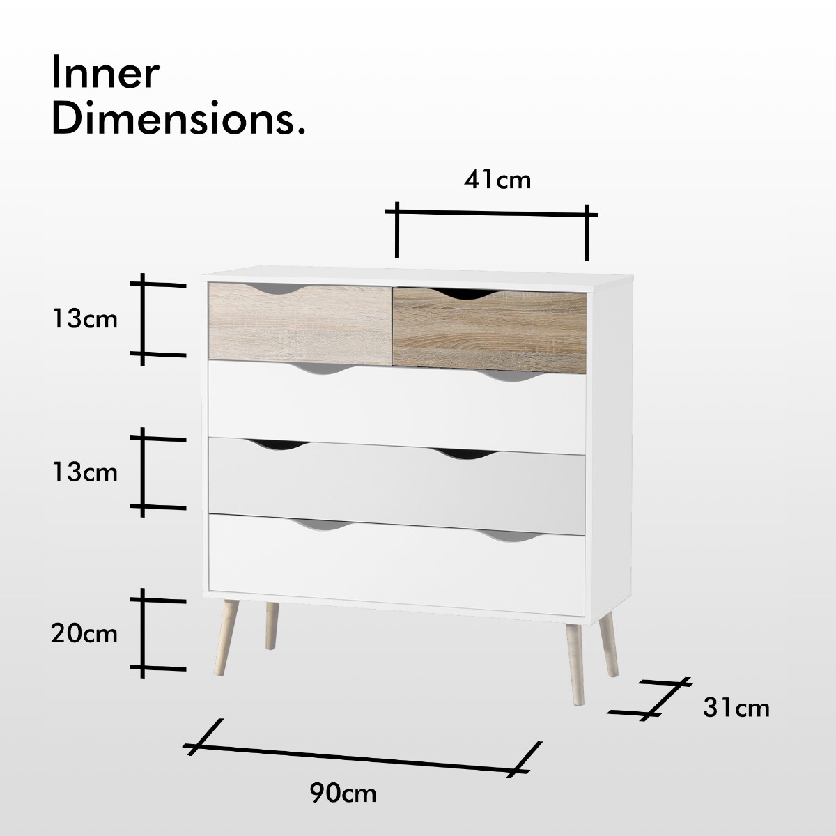 White & Oak Effect Chest Of Drawers