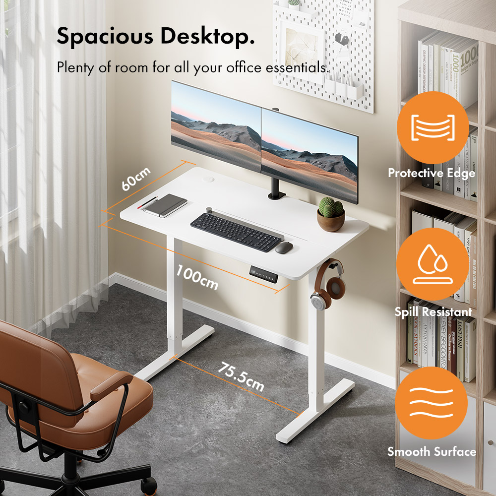 White Standing Desk 100x60cm with USB-C Charging Port