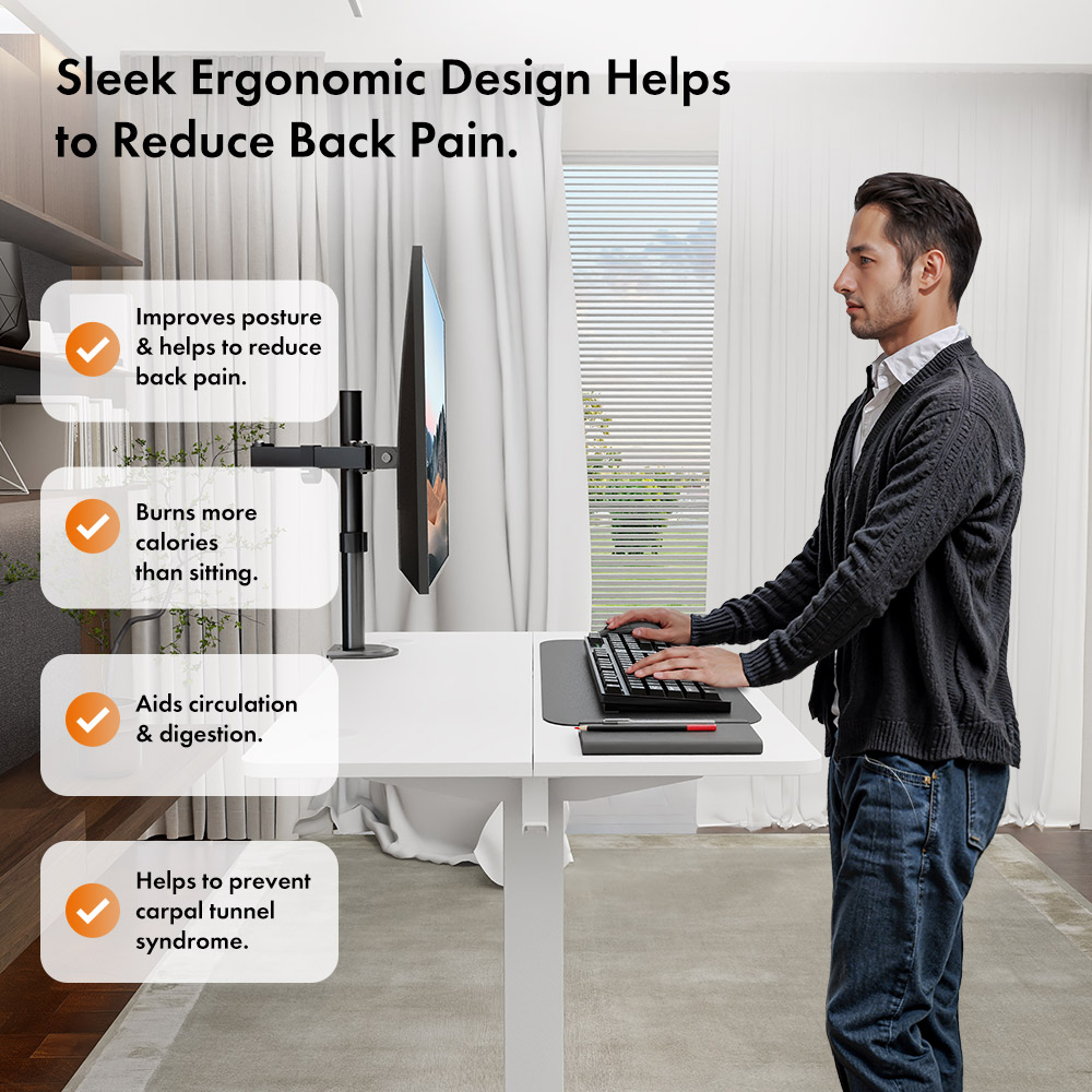 White Standing Desk 100x60cm with USB-C Charging Port