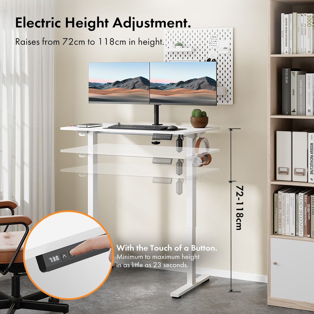 White Standing Desk 100x60cm with USB-C Charging Port