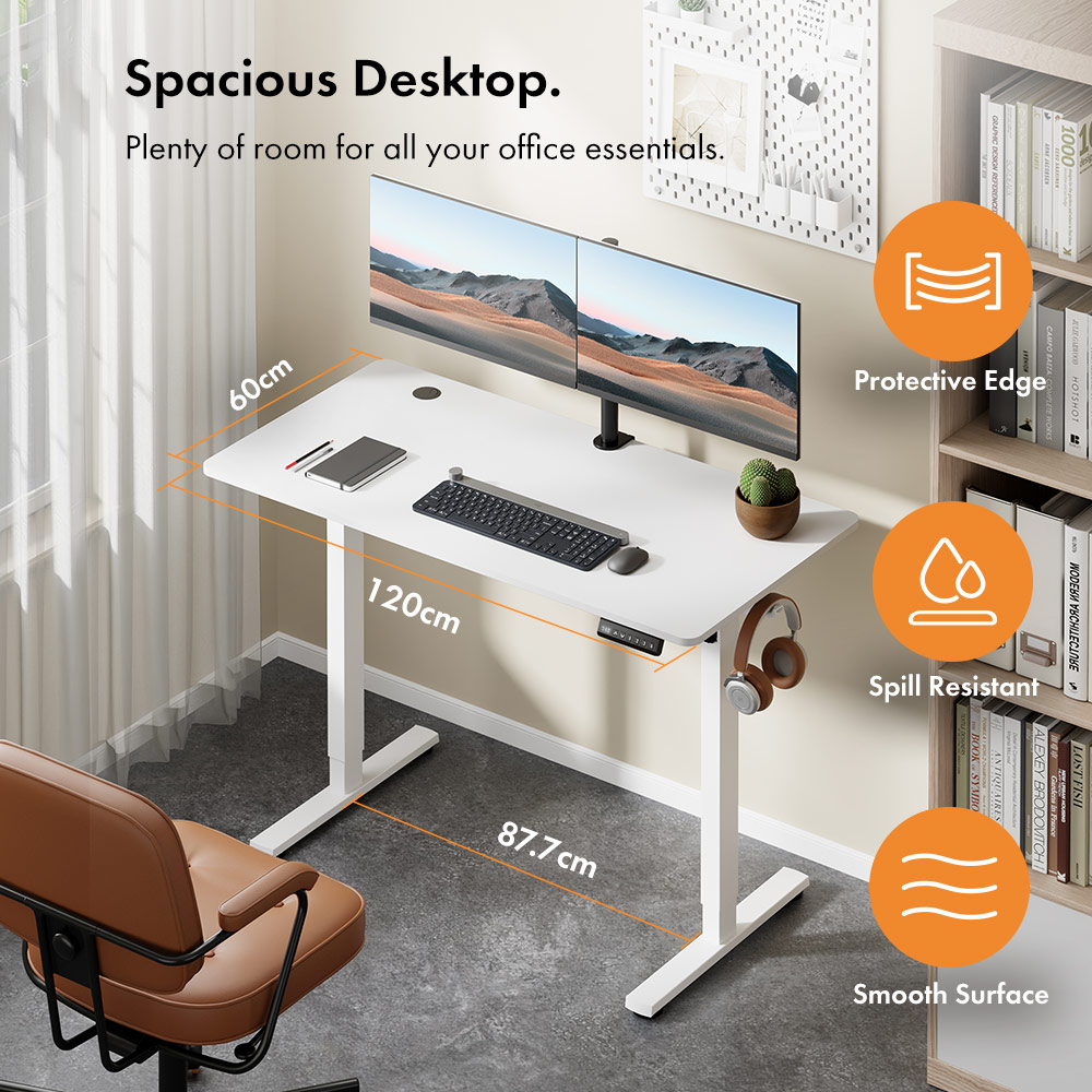 White Standing Desk 120x60cm with USB-C Charging Port