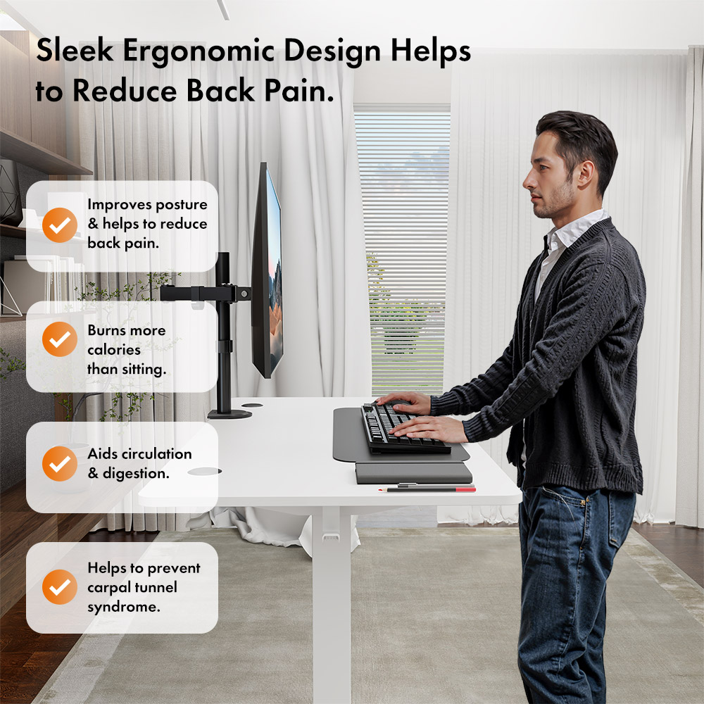White Standing Desk 120x60cm with USB-C Charging Port