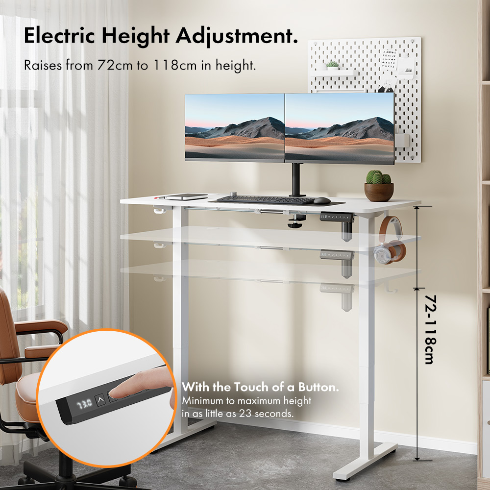 White Standing Desk 120x60cm with USB-C Charging Port
