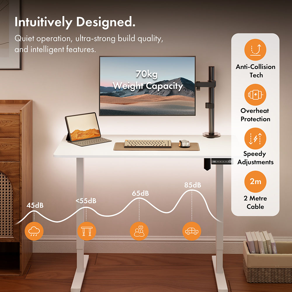 White Standing Desk 120x60cm with USB-C Charging Port